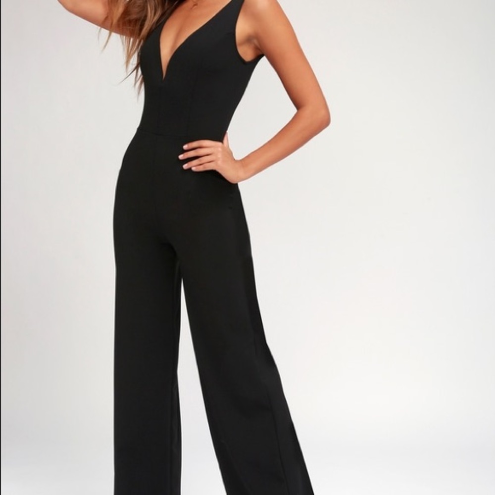 stepping out black sleeveless wide-leg jumpsuit